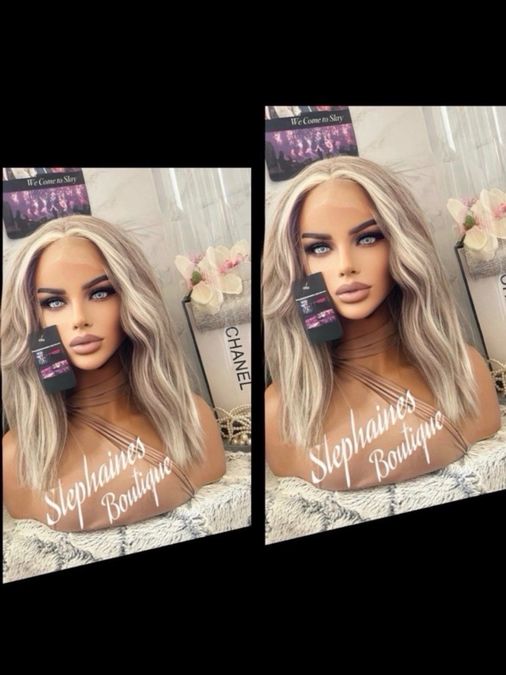 Human Hair Blended Lace Front Wig Relativity Blonde Balayage Wavy Mid-Length Wig